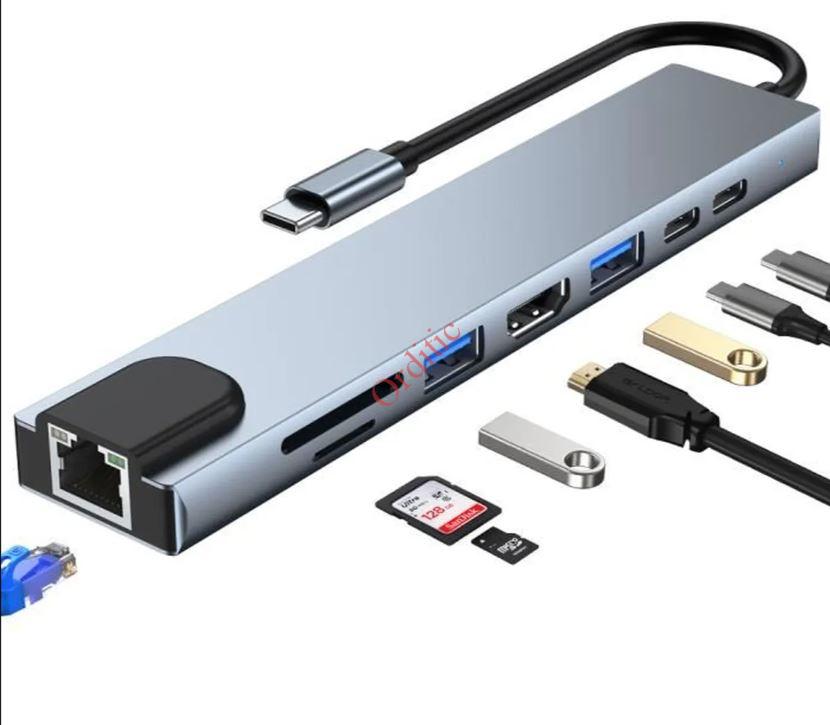 ADAPTATEUR HAYSENSER HUB TYPE C TO 8 SORTIES ( usb hdmi vga ,,,,)