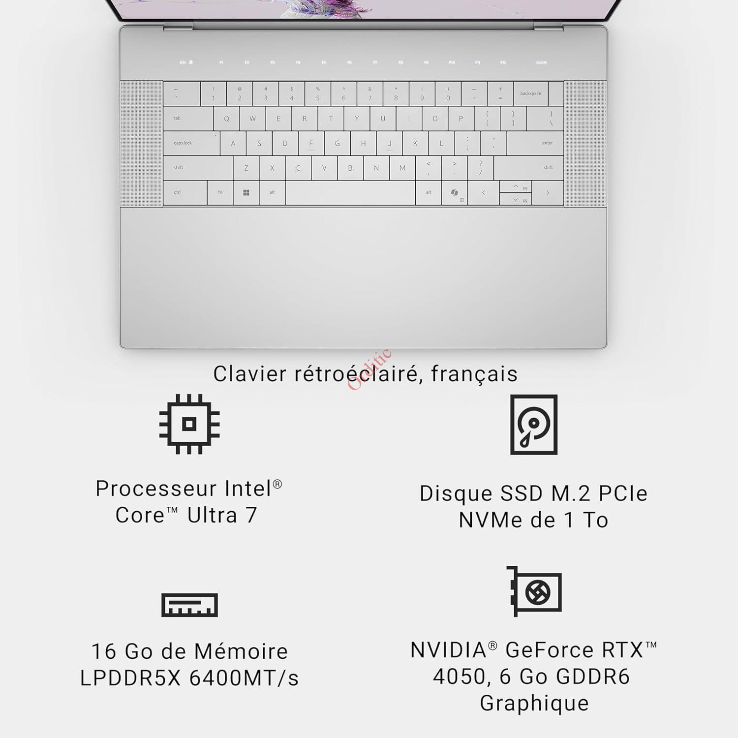 Ordinateur Portable Dell XPS 16 9640 16.3" écran FHD+ InfinityEdge - Processeur Intel Core Ultra 7, Graphique NVIDIA GeForce RTX 4050, RAM 16Go, SSD 1To, Windows 11, Clavier rétroéclairé – Image 3