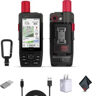 GPS portable Garmin GPSMAP H1i Plus : un navigateur GPS haut de gamme robuste avec technologie satellite inReach Plus pour partager textes, photos, mémos vocaux et fonction SOS hors réseau. Longue autonomie et cartes préchargées incluses.